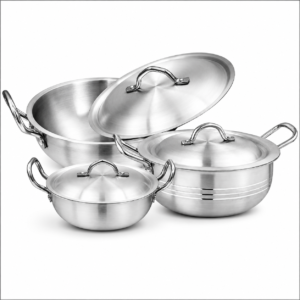 4 Pieces metal finish wok set